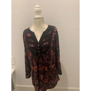 Vintage American Blues Floral Boho Bell Sleeve Sz. M, V-Neck Top